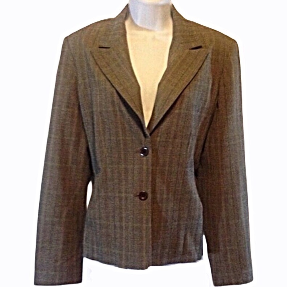 Rafaella Brown, Taupe, and Teal Plaid Blazer